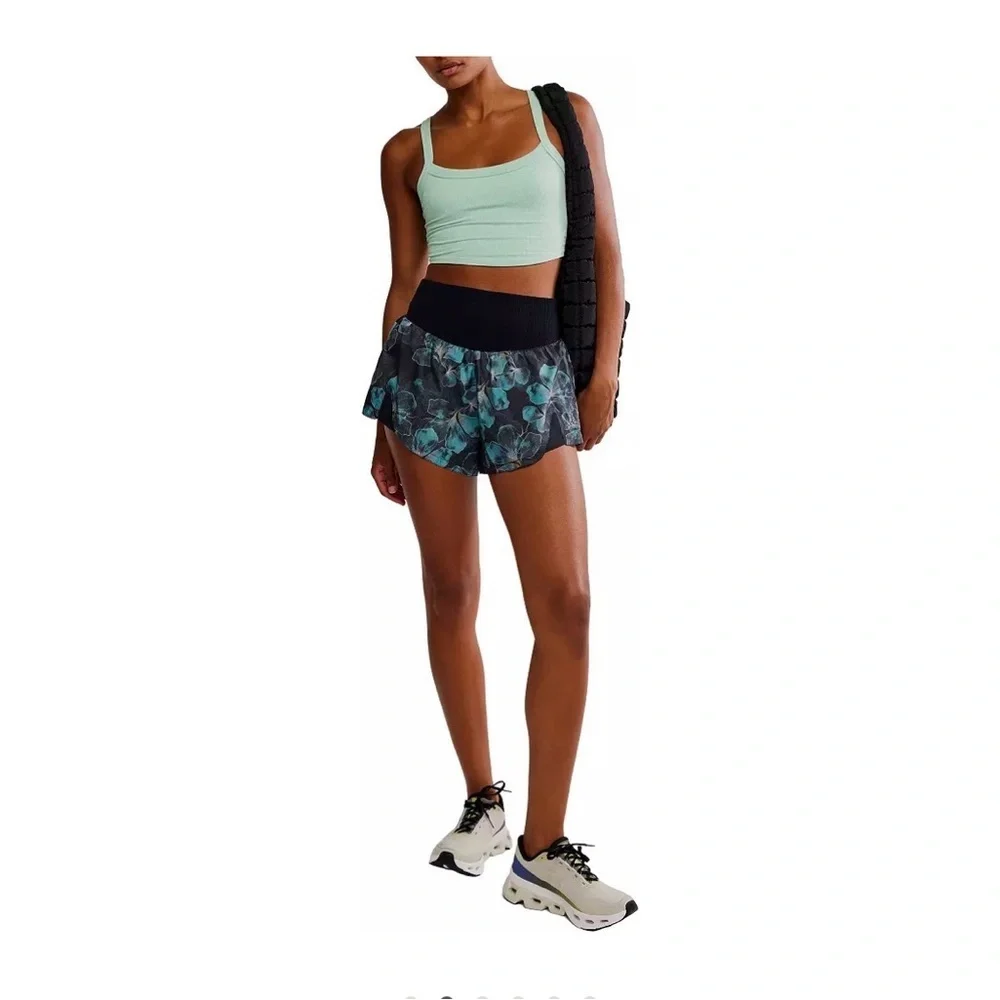 Free People Black and Blue Floral Carpe Diem Athletic Shorts NWT Size Small